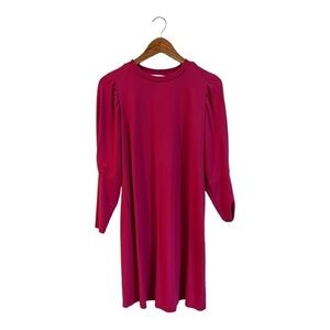 Nine West Pink Shift Dress Size 12 Long Sleeves Solid Crew Barbie